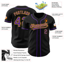 Load image into Gallery viewer, Custom Black Purple-Gold Authentic Baseball Jersey