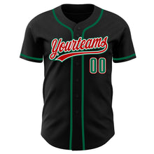 Load image into Gallery viewer, Custom Black Kelly Green-Red Authentic Baseball Jersey