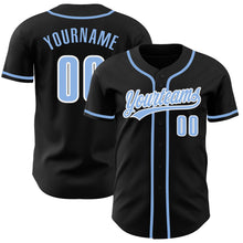 Load image into Gallery viewer, Custom Black Light Blue-White Authentic Baseball Jersey