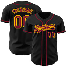 Load image into Gallery viewer, Custom Black Crimson-Gold Authentic Baseball Jersey