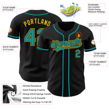 Load image into Gallery viewer, Custom Black Teal-Gold Authentic Baseball Jersey