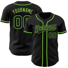 Load image into Gallery viewer, Custom Black Black-Neon Green Authentic Baseball Jersey