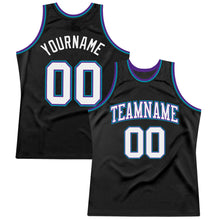 Загрузить изображение в средство просмотра галереи, Custom Black White Purple-Teal Authentic Throwback Basketball Jersey