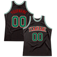 Загрузить изображение в средство просмотра галереи, Custom Black Red Pinstripe Kelly Green-Red Authentic Basketball Jersey