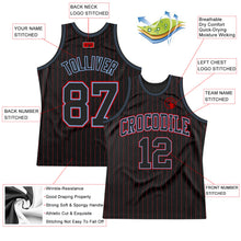 Load image into Gallery viewer, Custom Black Red Pinstripe Black Light Blue-Red Authentic Basketball Jersey