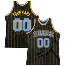 Загрузить изображение в средство просмотра галереи, Custom Black Gold Pinstripe Light Blue-Gold Authentic Basketball Jersey