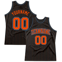 Laden Sie das Bild in den Galerie-Viewer, Custom Black Orange Pinstripe Orange-Light Blue Authentic Basketball Jersey