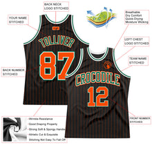 Load image into Gallery viewer, Custom Black Orange Pinstripe Orange-Kelly Green Authentic Basketball Jersey
