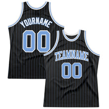 Load image into Gallery viewer, Custom Black Light Blue Pinstripe Light Blue-White Authentic Basketball Jersey