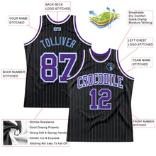 Load image into Gallery viewer, Custom Black Light Blue Pinstripe Purple-Light Blue Authentic Basketball Jersey
