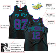 Load image into Gallery viewer, Custom Black Teal Pinstripe Purple-Teal Authentic Basketball Jersey