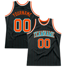 Load image into Gallery viewer, Custom Black Teal Pinstripe Orange-Teal Authentic Basketball Jersey