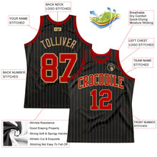 Laden Sie das Bild in den Galerie-Viewer, Custom Black Old Gold Pinstripe Red-Old Gold Authentic Basketball Jersey