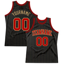 Laden Sie das Bild in den Galerie-Viewer, Custom Black Old Gold Pinstripe Red-Old Gold Authentic Basketball Jersey