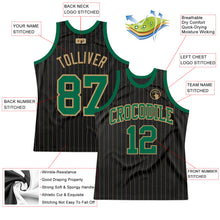 Load image into Gallery viewer, Custom Black Old Gold Pinstripe Kelly Green-Old Gold Authentic Basketball Jersey
