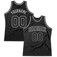 Load image into Gallery viewer, Custom Black Gray Pinstripe Black-Gray Authentic Basketball Jersey
