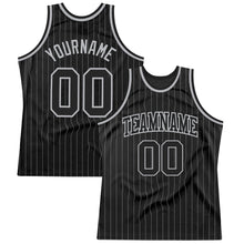 Load image into Gallery viewer, Custom Black Gray Pinstripe Black-Gray Authentic Basketball Jersey