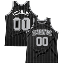 Load image into Gallery viewer, Custom Black Gray Pinstripe Gray-Black Authentic Basketball Jersey
