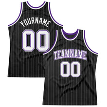 Laden Sie das Bild in den Galerie-Viewer, Custom Black Gray Pinstripe White-Purple Authentic Basketball Jersey