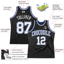 Load image into Gallery viewer, Custom Black Gray Pinstripe White-Royal Authentic Basketball Jersey
