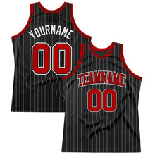 Laden Sie das Bild in den Galerie-Viewer, Custom Black White Pinstripe Red-White Authentic Basketball Jersey
