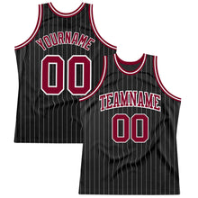 Load image into Gallery viewer, Custom Black White Pinstripe Maroon-White Authentic Basketball Jersey