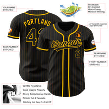 Load image into Gallery viewer, Custom Black Gold Pinstripe Black Authentic Baseball Jersey