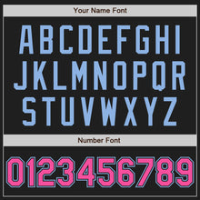 Load image into Gallery viewer, Custom Black Light Blue Pinstripe Pink Authentic Baseball Jersey