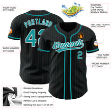 Load image into Gallery viewer, Custom Black Teal Pinstripe Teal-White Authentic Baseball Jersey