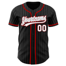 Load image into Gallery viewer, Custom Black Gray Pinstripe White-Red Authentic Baseball Jersey