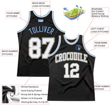 Load image into Gallery viewer, Custom Black White Light Blue-Old Gold Authentic Throwback Basketball Jersey