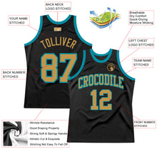 Load image into Gallery viewer, Custom Black Old Gold-Teal Authentic Throwback Basketball Jersey