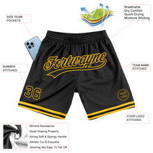 Load image into Gallery viewer, Custom Black Gold Authentic Throwback Basketball Shorts