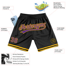 Загрузить изображение в средство просмотра галереи, Custom Black Purple-Gold Authentic Throwback Basketball Shorts