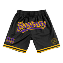 Загрузить изображение в средство просмотра галереи, Custom Black Purple-Gold Authentic Throwback Basketball Shorts