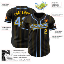Load image into Gallery viewer, Custom Black Yellow Pinstripe Light Blue Authentic Baseball Jersey