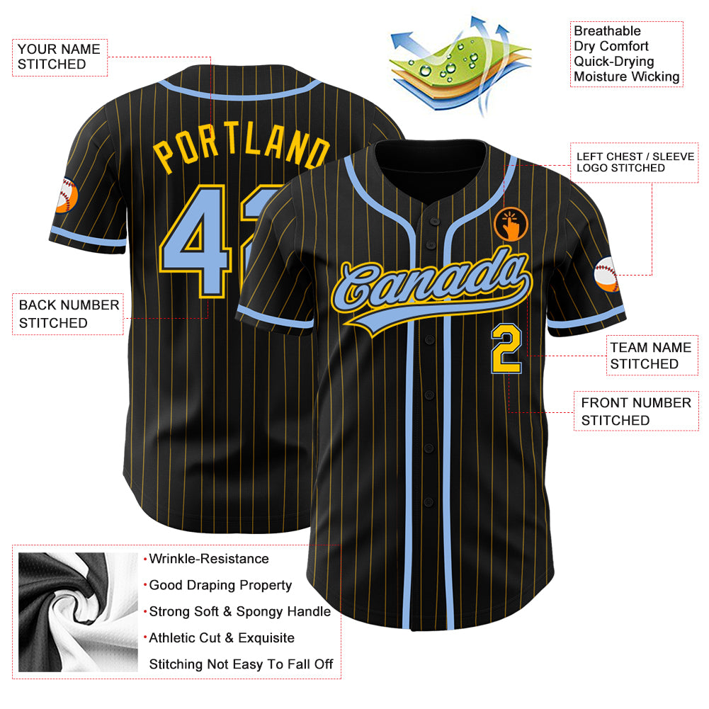 Cheap Custom Black Yellow Pinstripe Light Blue Authentic Baseball Jersey  Free Shipping – CustomJerseysPro