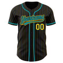 Загрузить изображение в средство просмотра галереи, Custom Black Yellow Pinstripe Teal Authentic Baseball Jersey