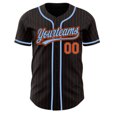 Load image into Gallery viewer, Custom Black Orange Pinstripe Light Blue Authentic Baseball Jersey
