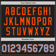 Load image into Gallery viewer, Custom Black Orange Pinstripe Light Blue Authentic Baseball Jersey
