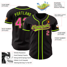 Load image into Gallery viewer, Custom Black Pink Pinstripe Pink-Neon Green Authentic Baseball Jersey