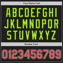 Load image into Gallery viewer, Custom Black Pink Pinstripe Pink-Neon Green Authentic Baseball Jersey