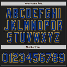 Load image into Gallery viewer, Custom Black Old Gold Pinstripe Royal Authentic Baseball Jersey