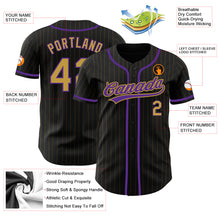 Load image into Gallery viewer, Custom Black Old Gold Pinstripe Old Gold-Purple Authentic Baseball Jersey
