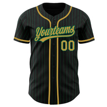 Load image into Gallery viewer, Custom Black Kelly Green Pinstripe Old Gold Authentic Baseball Jersey