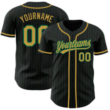 Load image into Gallery viewer, Custom Black Kelly Green Pinstripe Old Gold Authentic Baseball Jersey