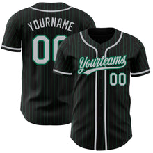 Load image into Gallery viewer, Custom Black Kelly Green Pinstripe Gray Authentic Baseball Jersey