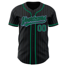 Load image into Gallery viewer, Custom Black Light Blue Pinstripe Kelly Green Authentic Baseball Jersey