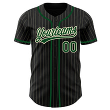 Load image into Gallery viewer, Custom Black Cream Pinstripe Green Authentic Baseball Jersey
