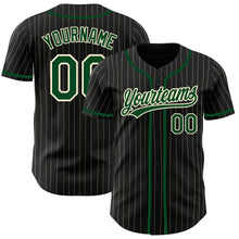 Load image into Gallery viewer, Custom Black Cream Pinstripe Green Authentic Baseball Jersey